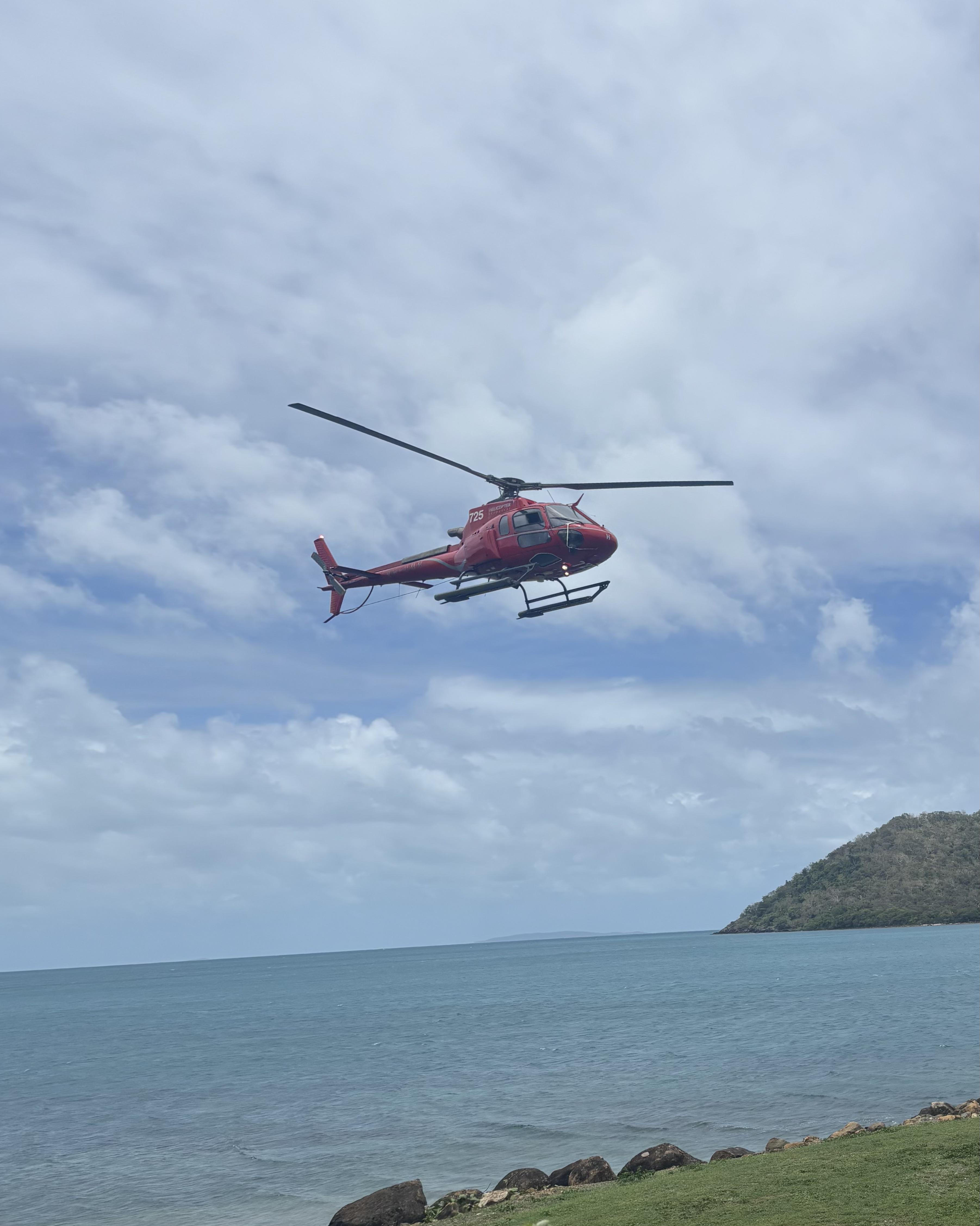 Helicopter arrival over the Whitsundays
